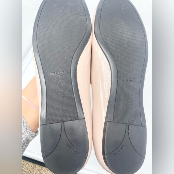 Prada Nude Patent leather silver logo embellished bowtie ballerina flats EU 41 - Picture 6 of 10